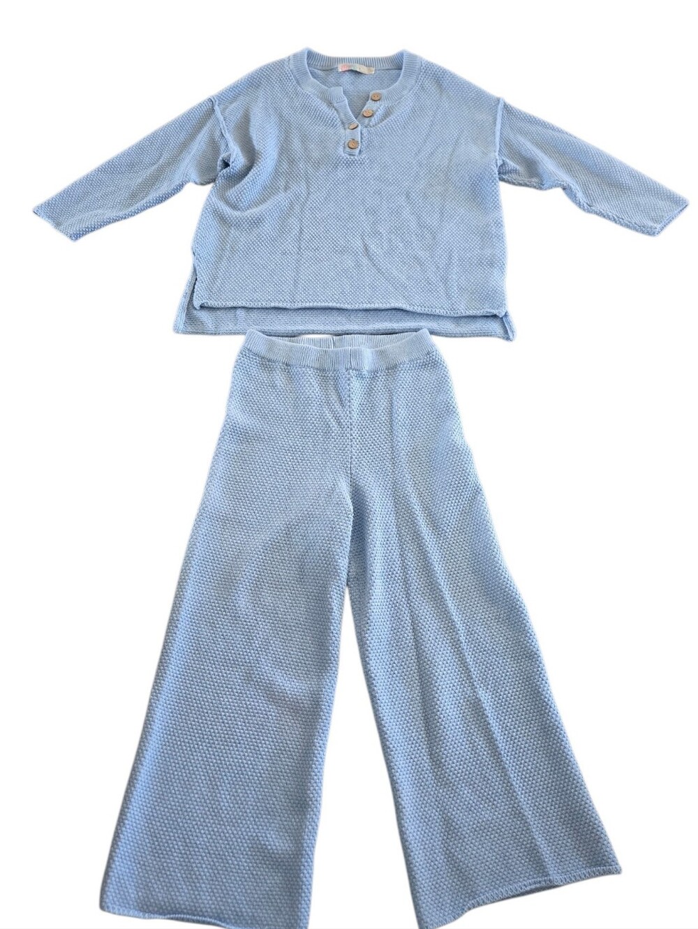 Free People Hailee Blue Sweater Top & Wide-leg Pant Set - Picture 4 of 6